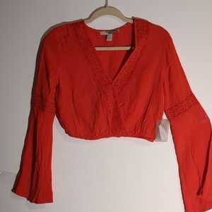 Forever 21 Red Wrap Crop Blouse